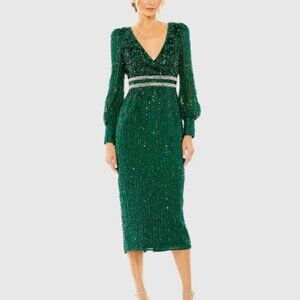 ✨ Mac Duggal 93593 Emerald Sequined Midi 📏 Size: 4